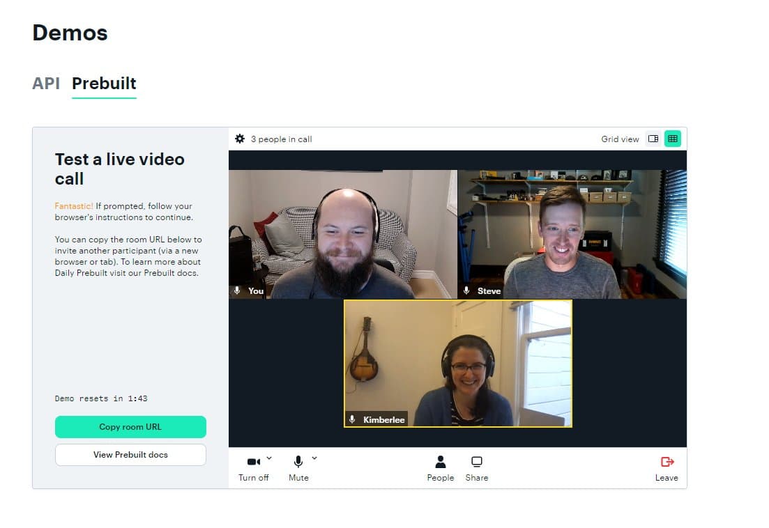 Three people on an embedded video call
